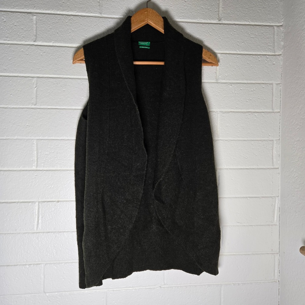 Vtg United Colors of Benetton Womens Vest Alpaca Wool Blend Shawl Collar Green M